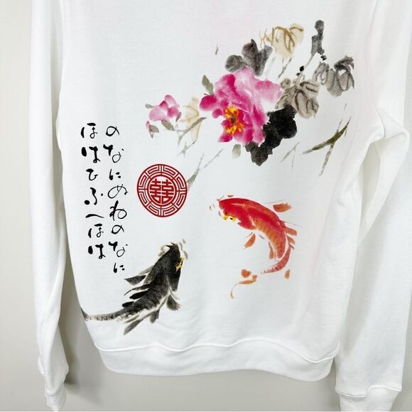 Blind Rooster White w/Koi Pond Graphic Crewneck Pullover Sweatshirt Sz S - Picture 3 of 14